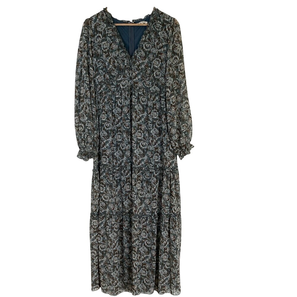 Bae Vely Womens Floral Long Sleeve Tiered Maxi Dress Size M Green Cottagecore